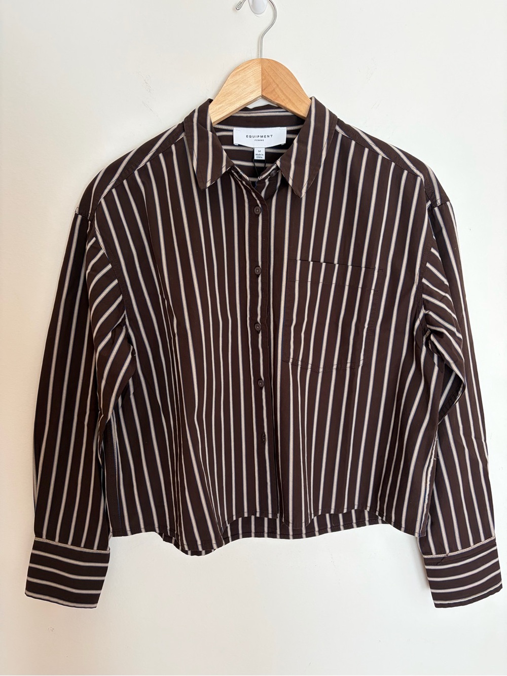 Equipment Striped Button-Down Cropped Shirt
